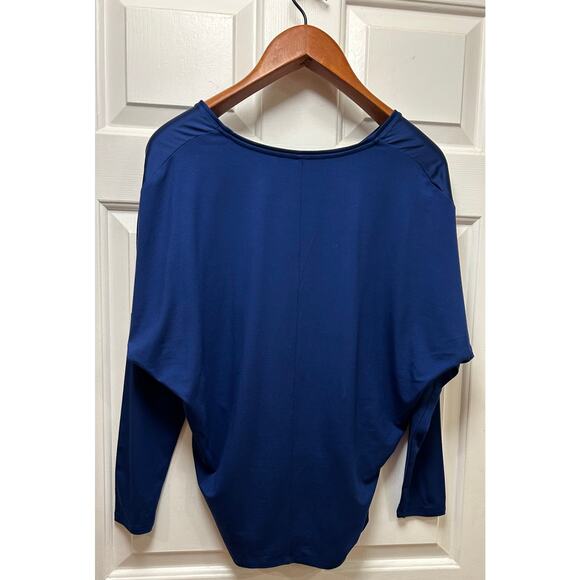 White House Black Market Midnight Blue Woven Knit Back V-Neck Blouse, Size S - Picture 2 of 4